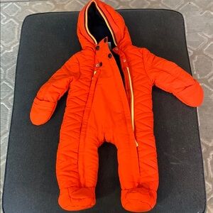 Orange Skyr 3-6m Quilted Kids One Piece Snowsuit